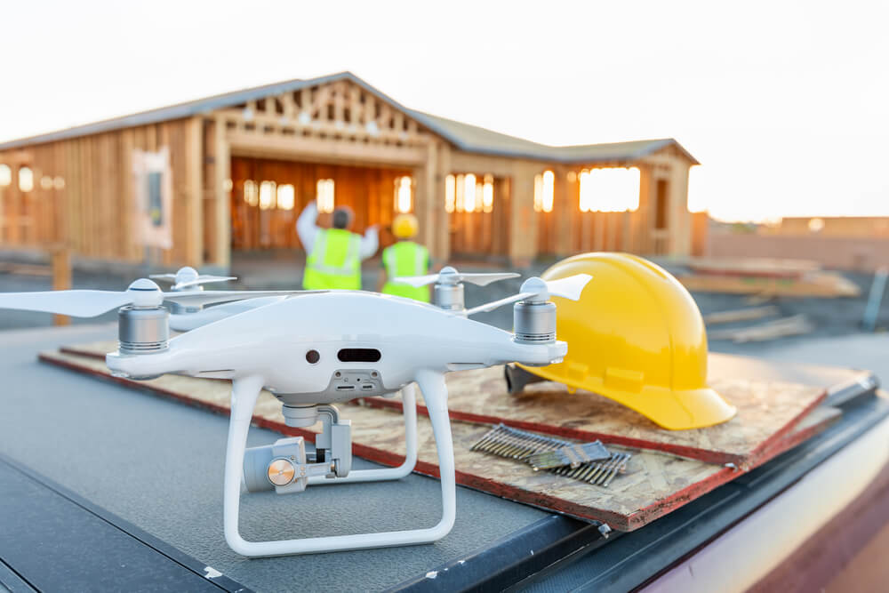 Drone on Home Construction Site for Inspection